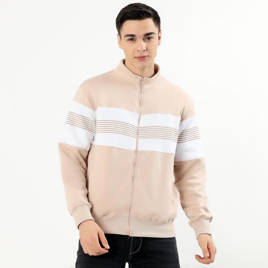Men's Light Beige Mock Neck Casual Sweatshirt, गहरा पीला, large image number null