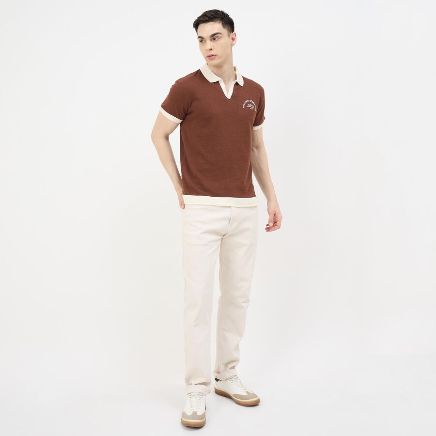 Men's Brown Polo Neck Classic T-Shirt, Brown, large
