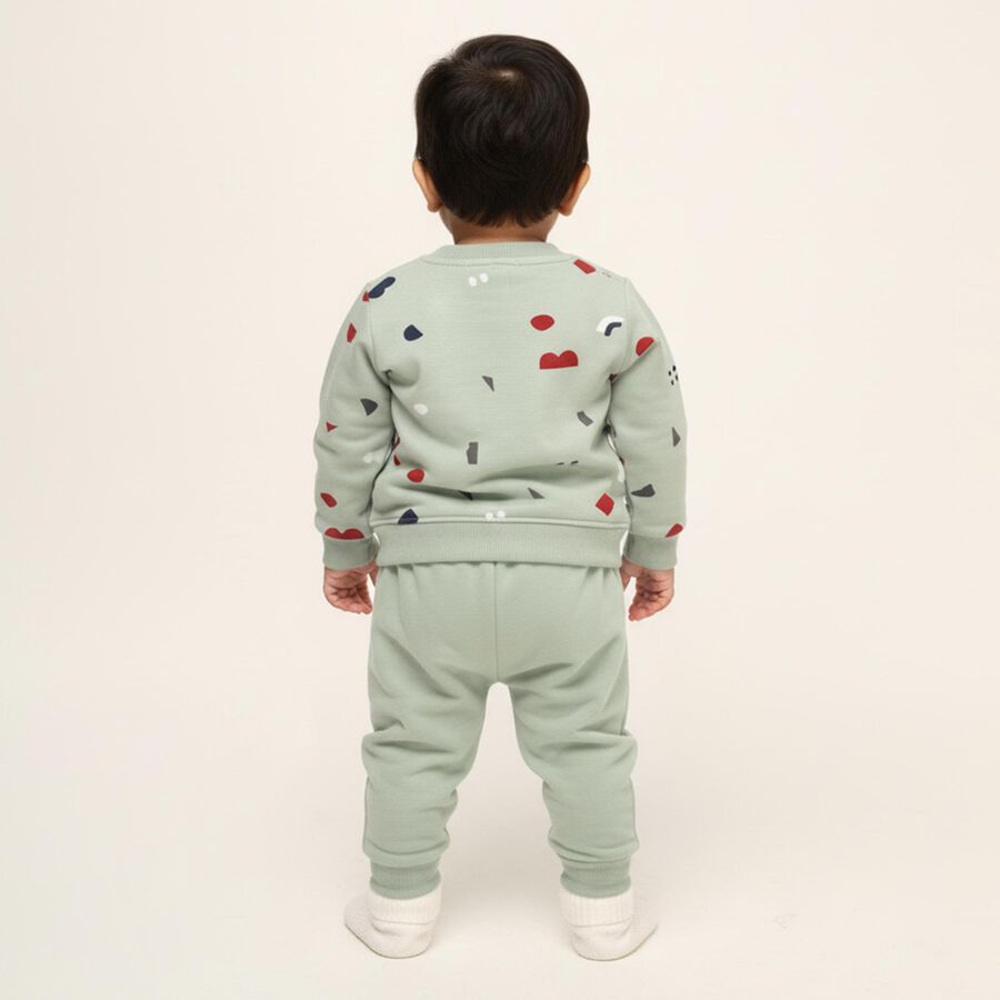 Infants' Light Green Round Neck Geometric Printed Baba Suit, Light Green, large image number null