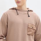 Men's Muted Beige Hooded Casual Sweatshirt, गहरा पीला, small image number null
