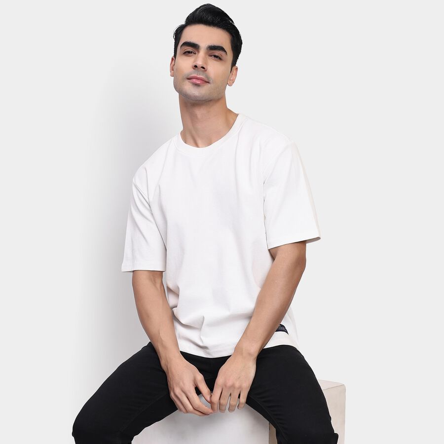 Men's Round Neck Half Sleeves T-Shirt, ऑफ व्हाइट, large