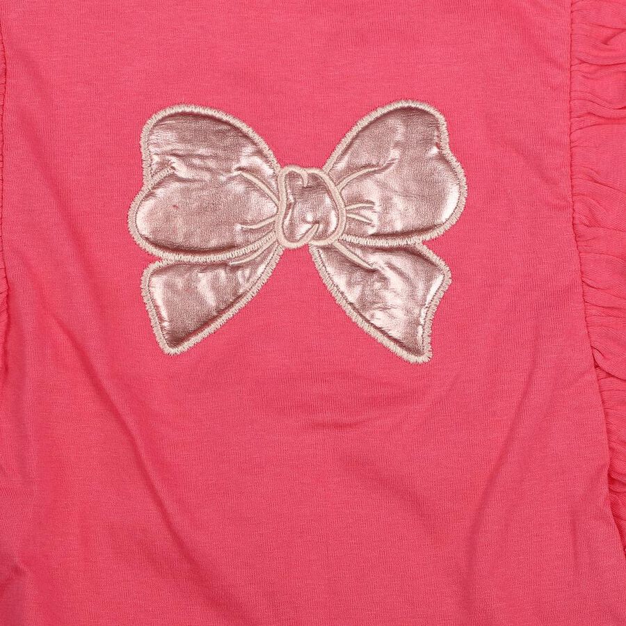 Girls Pink Cotton Round Neck Casual T-Shirt, Pink, large