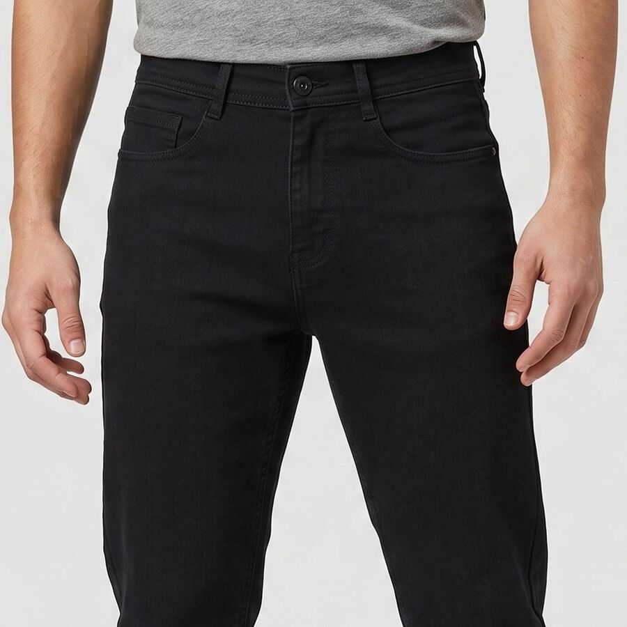 Men's Black Slim Fit Jeans, काला, large