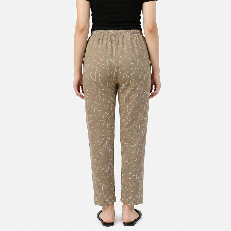 Women's Beige Straight Fit Heart Printed Lounge Pyjama, गहरा पीला, large