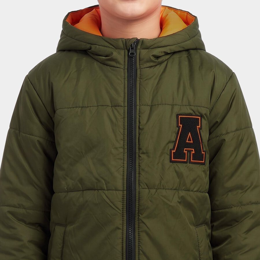 Boys Olive Green Hooded Puffer Jacket, Olive, large