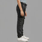 Boys' Charcoal Black Relaxed Fit Cargo Jogger Jeans, काला, small image number null