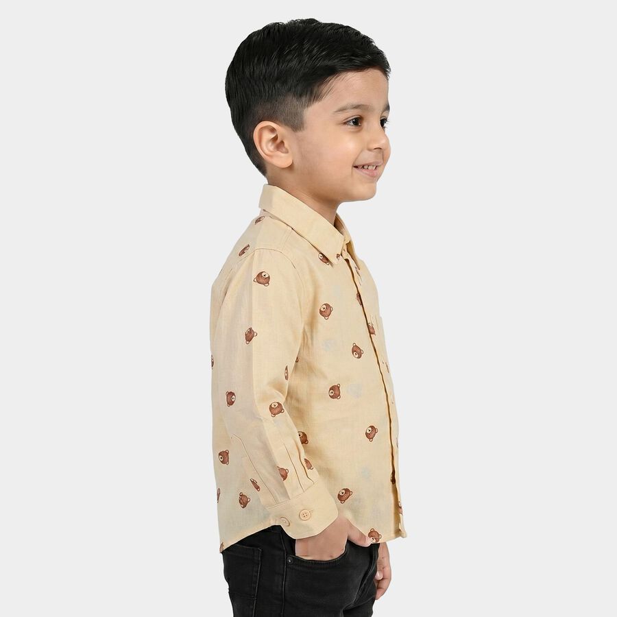 Boys Beige Cotton Long Sleeves Collar Regular Fit Shirt, Beige, large