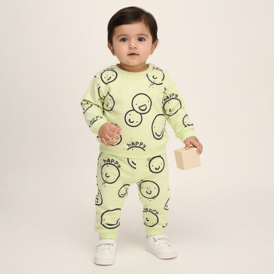 Infants' Light Green Round Neck Cartoon Printed Baba Suit