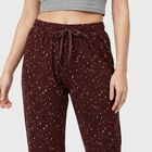 Women's Wine Straight Fit Printed Elastic Waist Pyjama, Wine, small