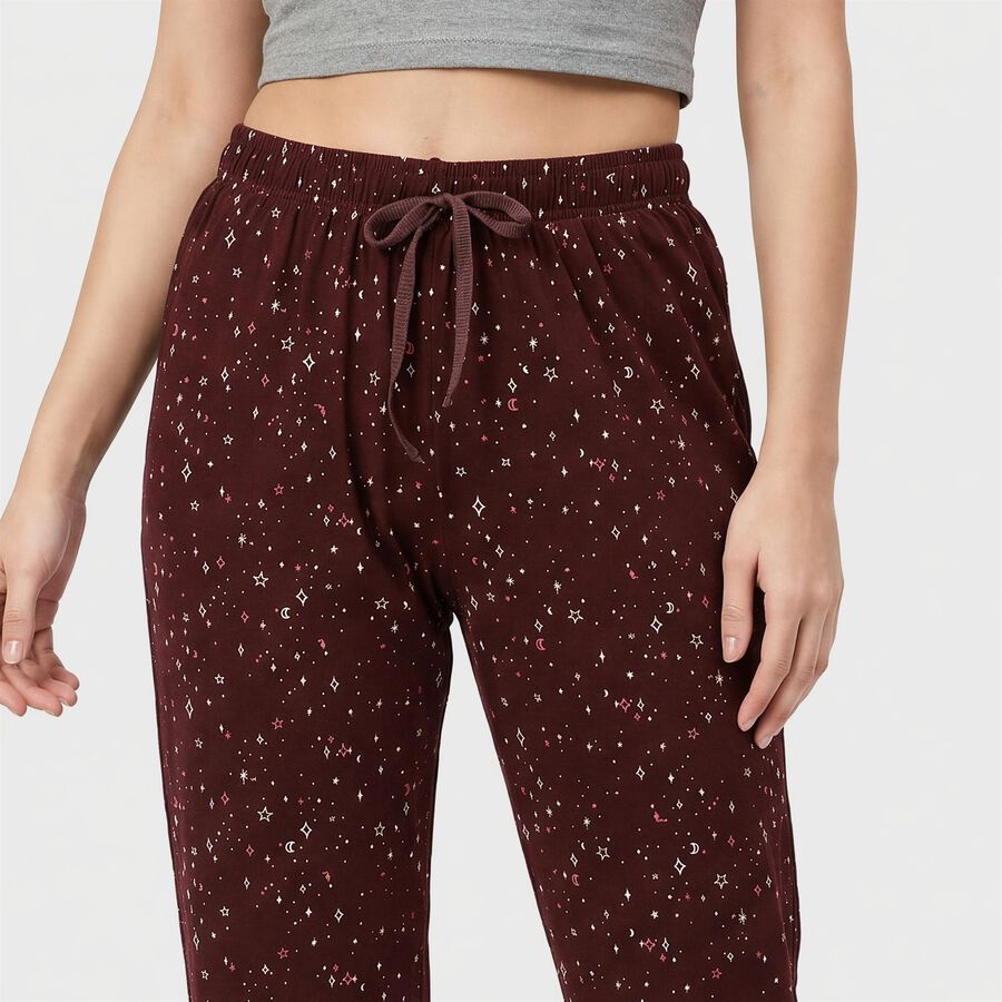 Women's Wine Straight Fit Printed Elastic Waist Pyjama, Wine, large