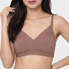 Women's Brown Cotton Blend V-Neck Bralette Bra, Brown, small