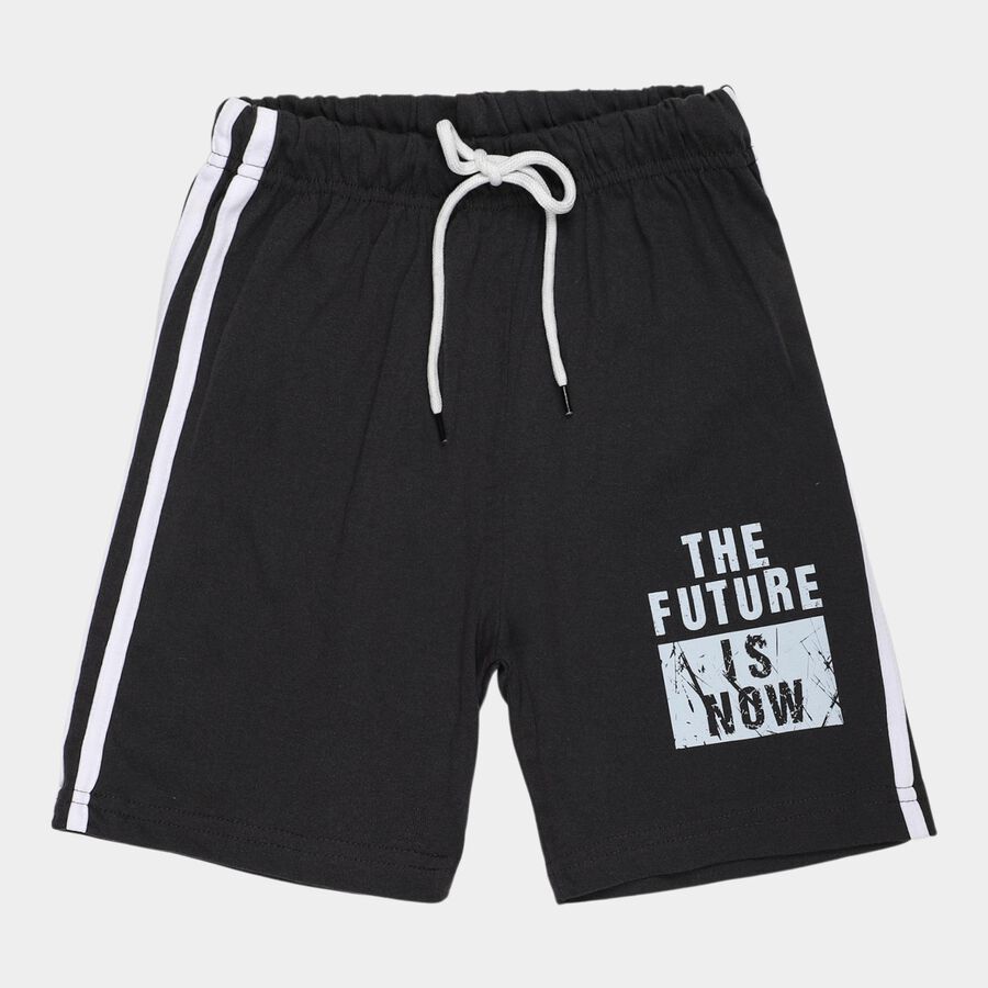 Boys' Grey Regular Fit Graphic Print Bermuda Shorts, गहरा ग्रे, large