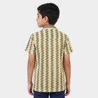 Boys Beige Geometric Camp Collar Casual Shirt, Beige, small