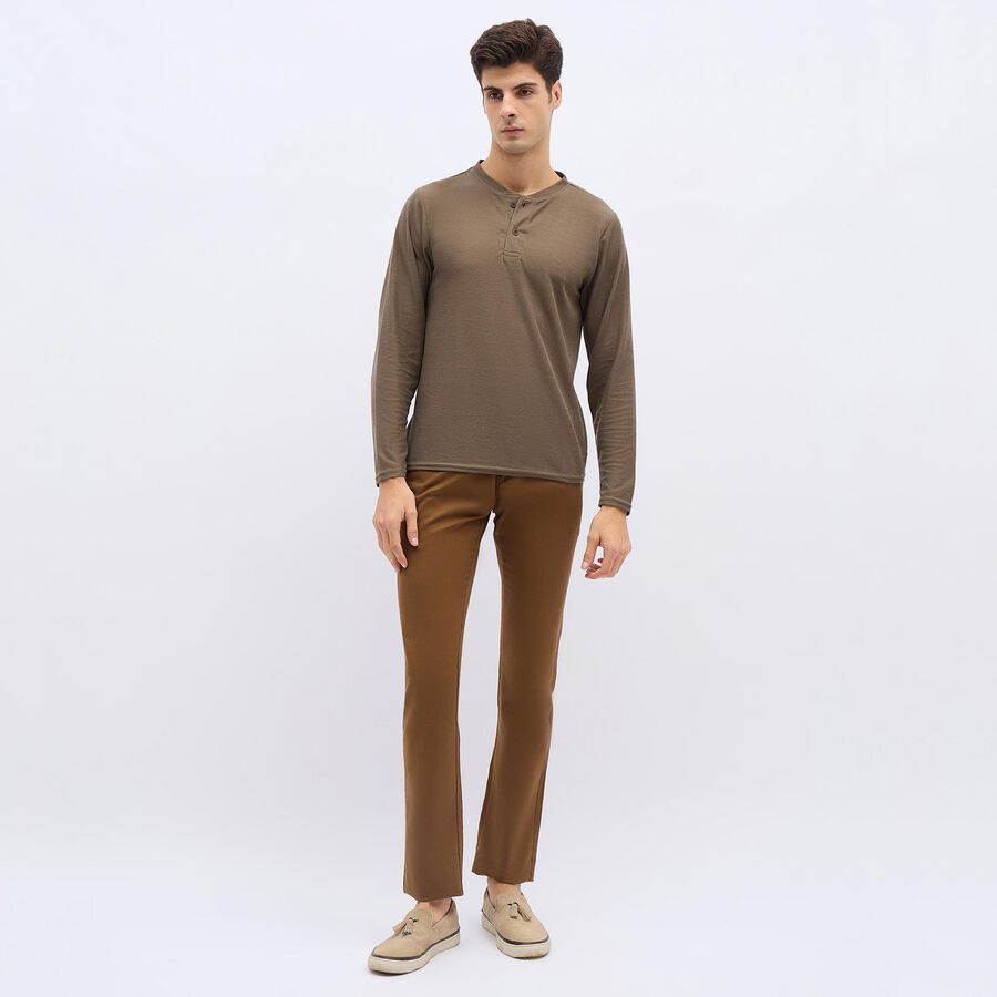 Men's Muted Khaki Henley Neck Casual T-Shirt, Khaki, large image number null