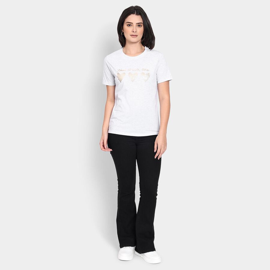 Ladies' Round Neck T-Shirt, एक्रू मिश्रित, large