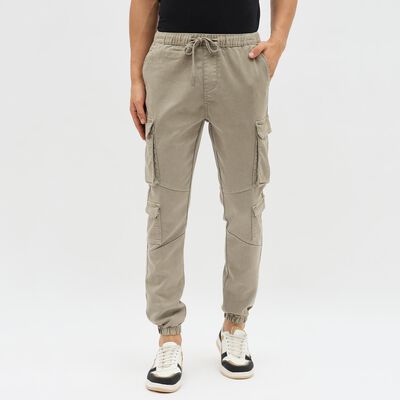 Men's Muted Beige Slim Fit Cargo Joggers