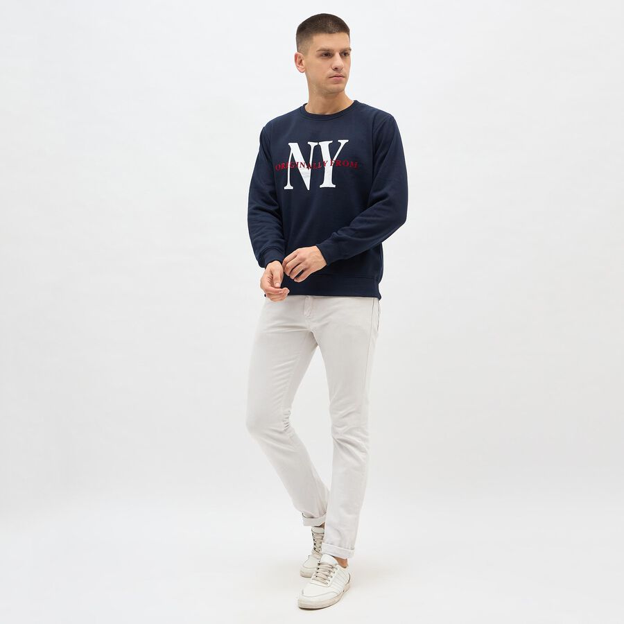 Men's Deep Midnight Navy Blue Crew Neck Casual Sweatshirt, नेवी ब्लू, large image number null