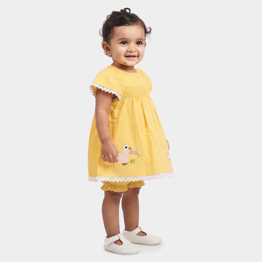 Infants' Yellow Smocked Embroidered Frock, पीला, large