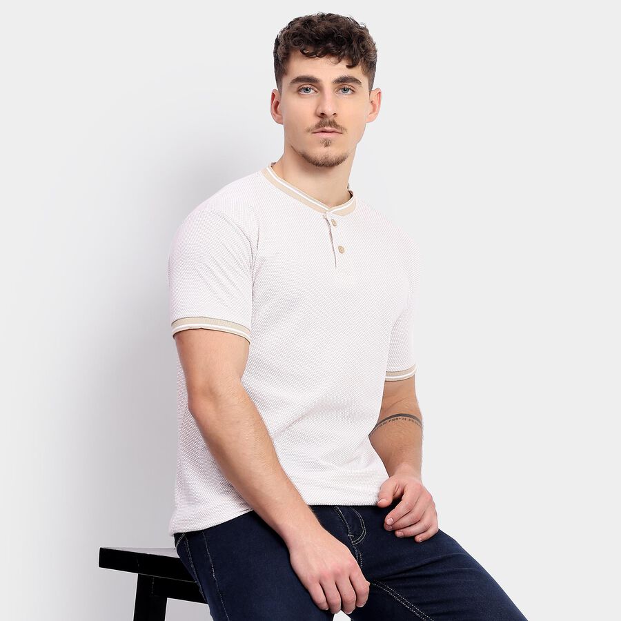 Men's Henley Half Sleeves T-Shirt , Beige, large image number null
