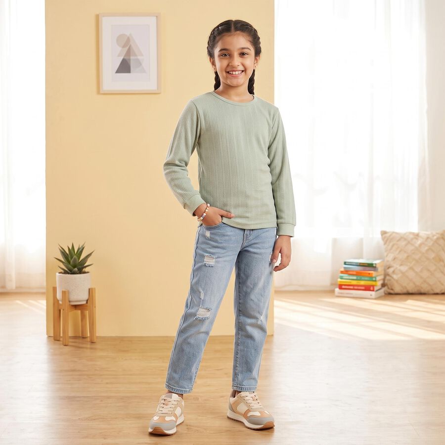 Girls' Green Long Sleeve Thermal, Light Green, large