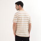 Men's Muted Beige Round Neck Striped T-Shirt, Beige, small