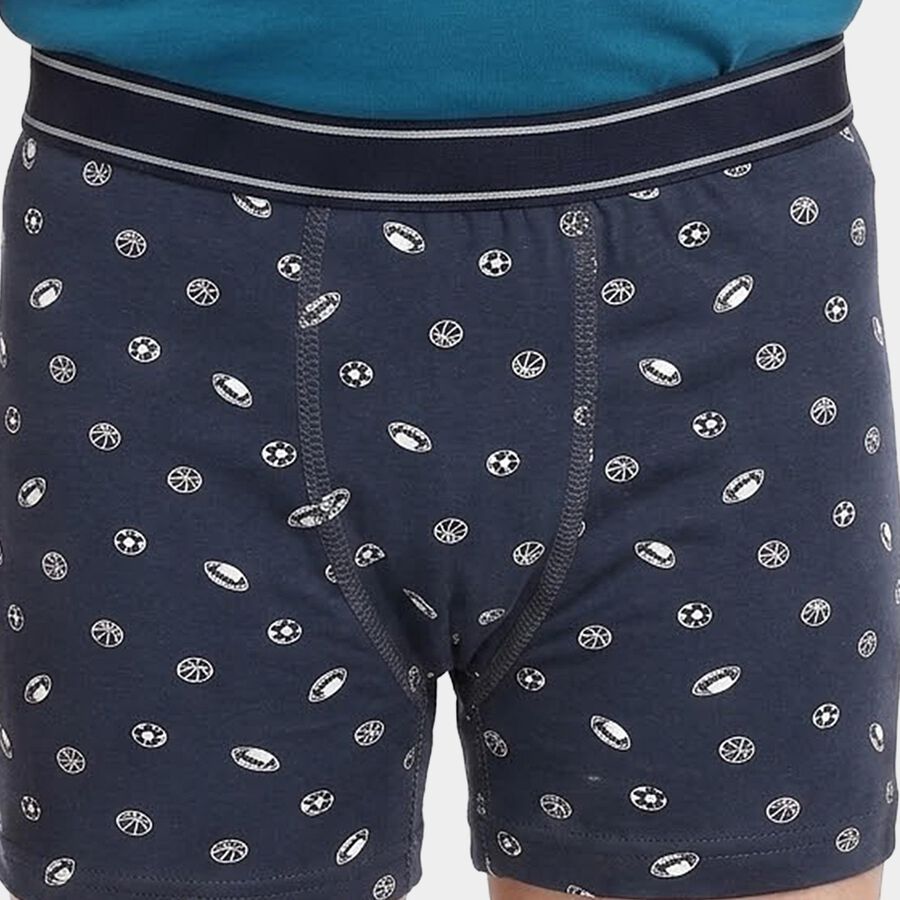 Boys Navy Blue Regular Fit Printed Trunks, नेवी ब्लू, large