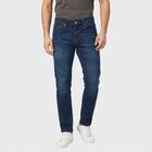 Men's Navy Blue Slim Fit Washed Jeans, Dark Blue, small