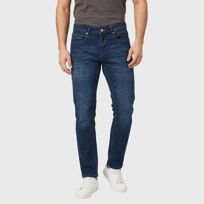 Men's Navy Blue Slim Fit Washed Jeans