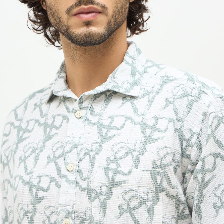 Men's Light Sage Green Printed Classic Collar Casual Shirt, Light Green, large image number null