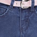 Girls' Deep Indigo Blue Straight Fit Embroidered Jeans, गहरा नीला, small