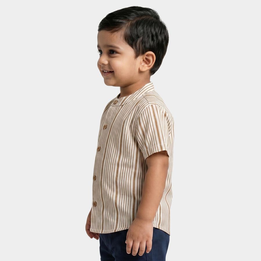 Infants Beige Cotton Mandarin Collar Regular Fit Shirt, गहरा पीला, large
