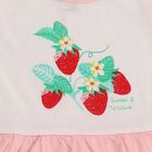 Girls' Soft Pink Strawberry Printed Flared Frock, Light Pink, small image number null