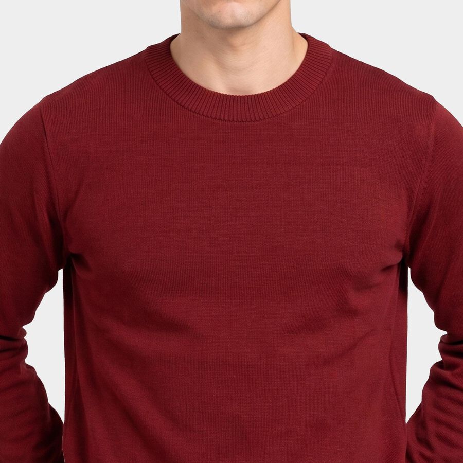 Men's Wine Crew Neck Regular Fit Pullover, Wine, large