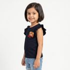 Girls Blue Cotton Round Neck Regular T-Shirt, Navy Blue, small