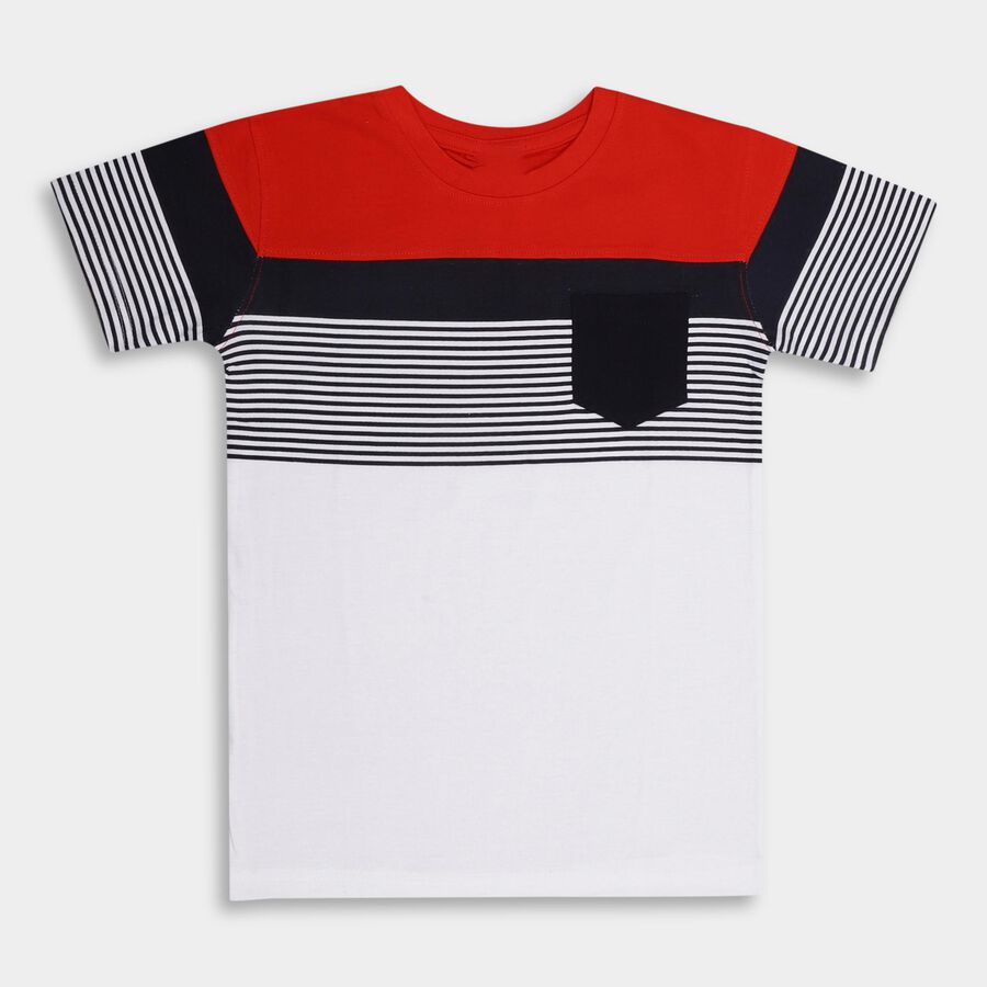 Boys' 100% Cotton Half Sleeves T-Shirt , White, large image number null