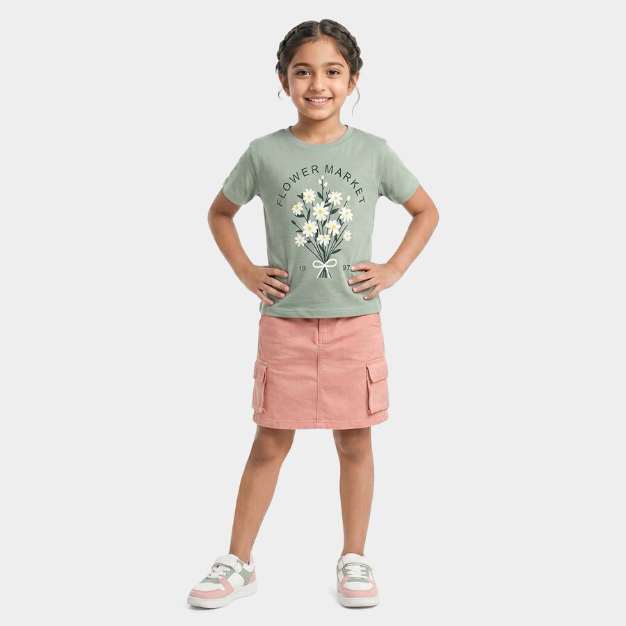 Girls Mint Green Round Neck Regular T-Shirt, हल्का हरा, large