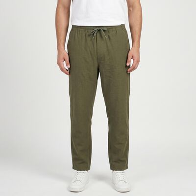 Men's Olive Green Slim Fit Drawstring Chino Trousers