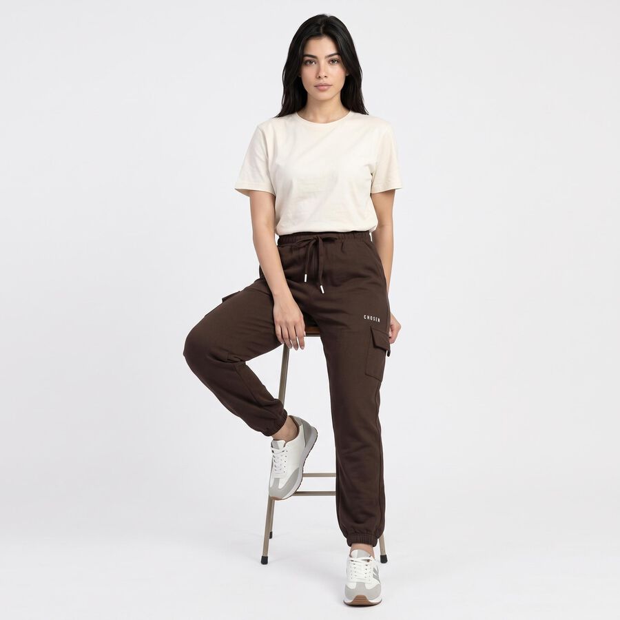 Women's Brown Jogger Fit Cargo Track Pants, भूरा, large