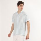 Men's Light Blue Cotton Half Sleeve Cuban Collar Casual Shirt, Light Blue, small