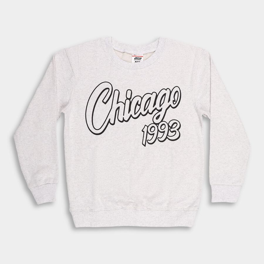 Boys Light Grey Crew Neck Casual Sweatshirt, Ecru Melange, large image number null
