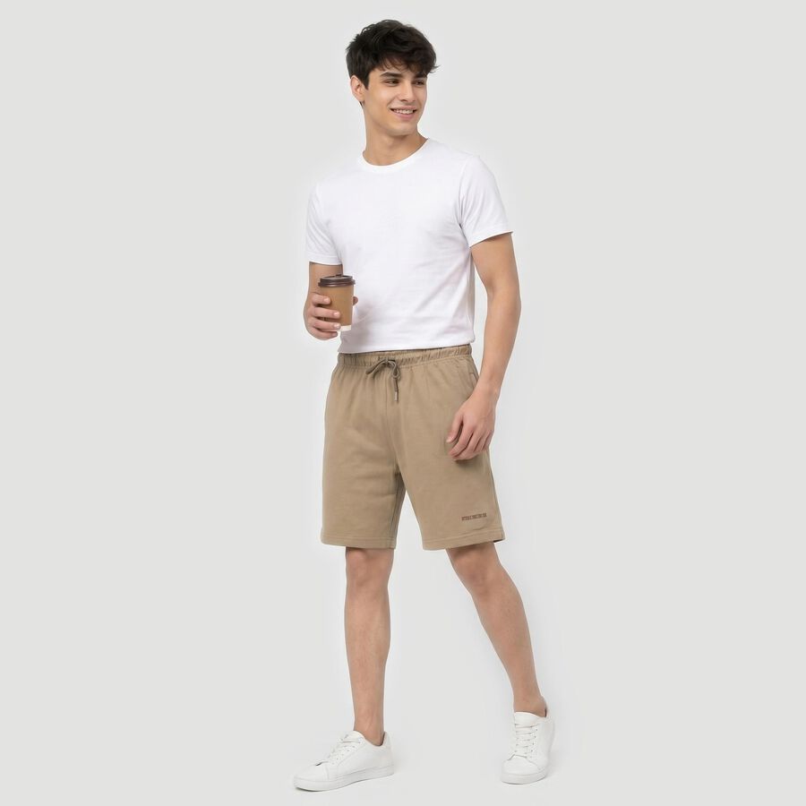 Men's Beige Regular Fit Drawstring Bermuda Shorts, Khaki, large
