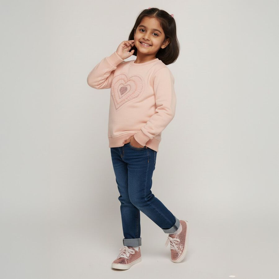 Girls Light Pink Crew Neck Casual Sweatshirt, Light Pink, large image number null