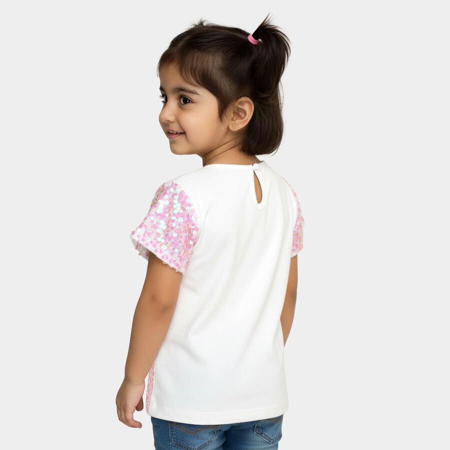 Girls Bright Pink Round Neck Casual T-Shirt, White, large image number null