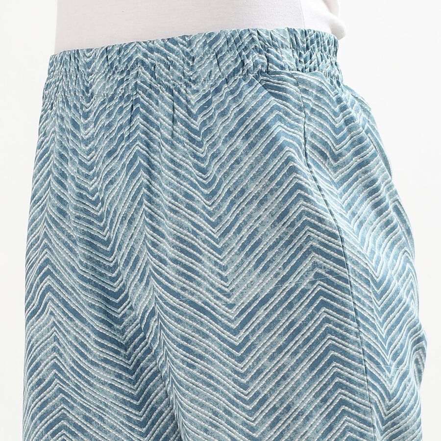 Women's Muted Steel Blue Slim Fit Chevron Printed Palazzos, Mid Blue, large image number null