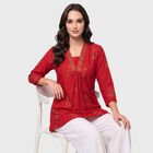Women's Maroon V-Neck Printed Kurti, मरून, small