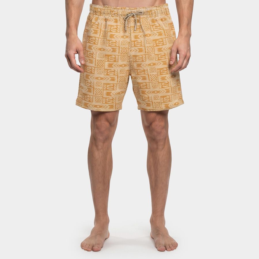 Men's Beige Regular Fit Chino Bermuda Shorts, गहरा पीला, large