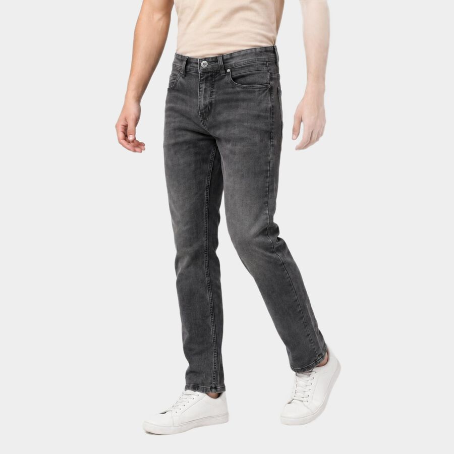 Men's Dark Grey Slim Fit Faded Jeans, Dark Grey, large