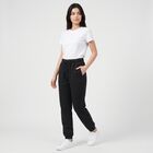 Women's Black Jogger Fit Solid Track Pants, काला, small