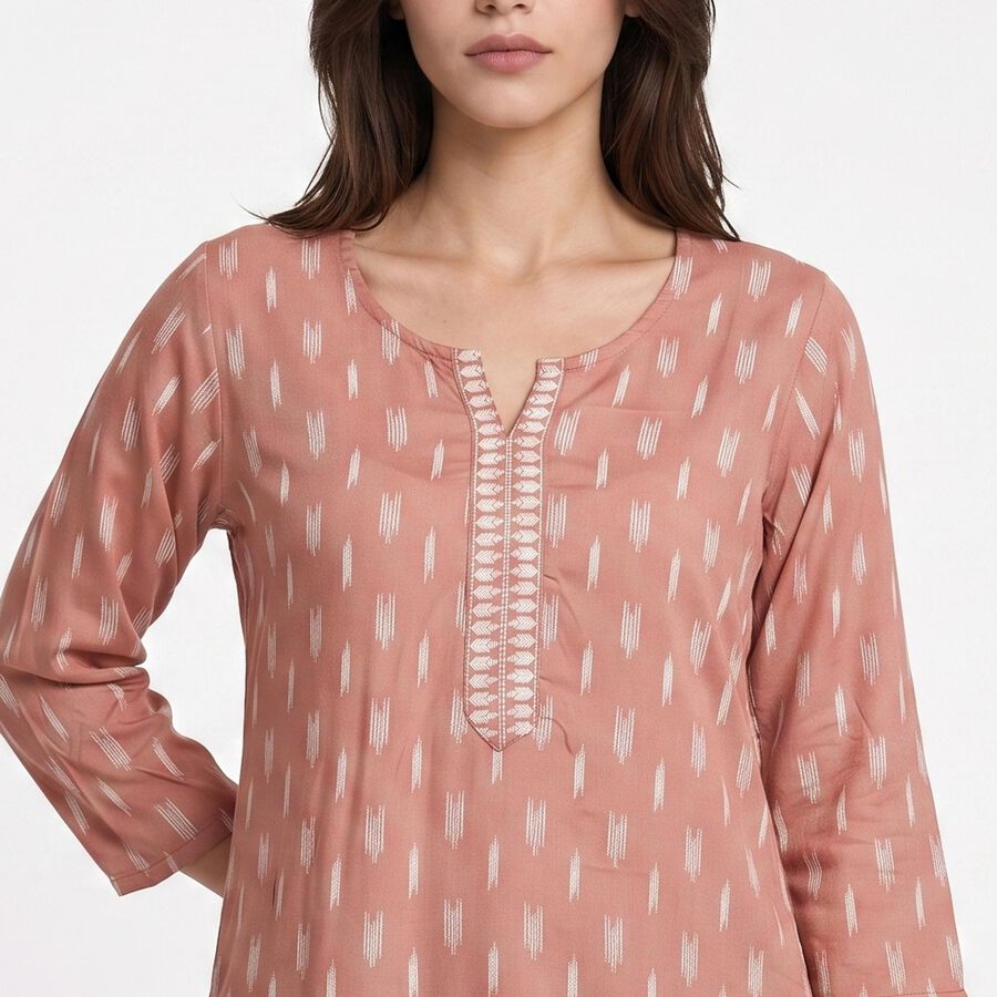 Women's Purple Round Neck Printed Straight Kurti, बैंगनी, large