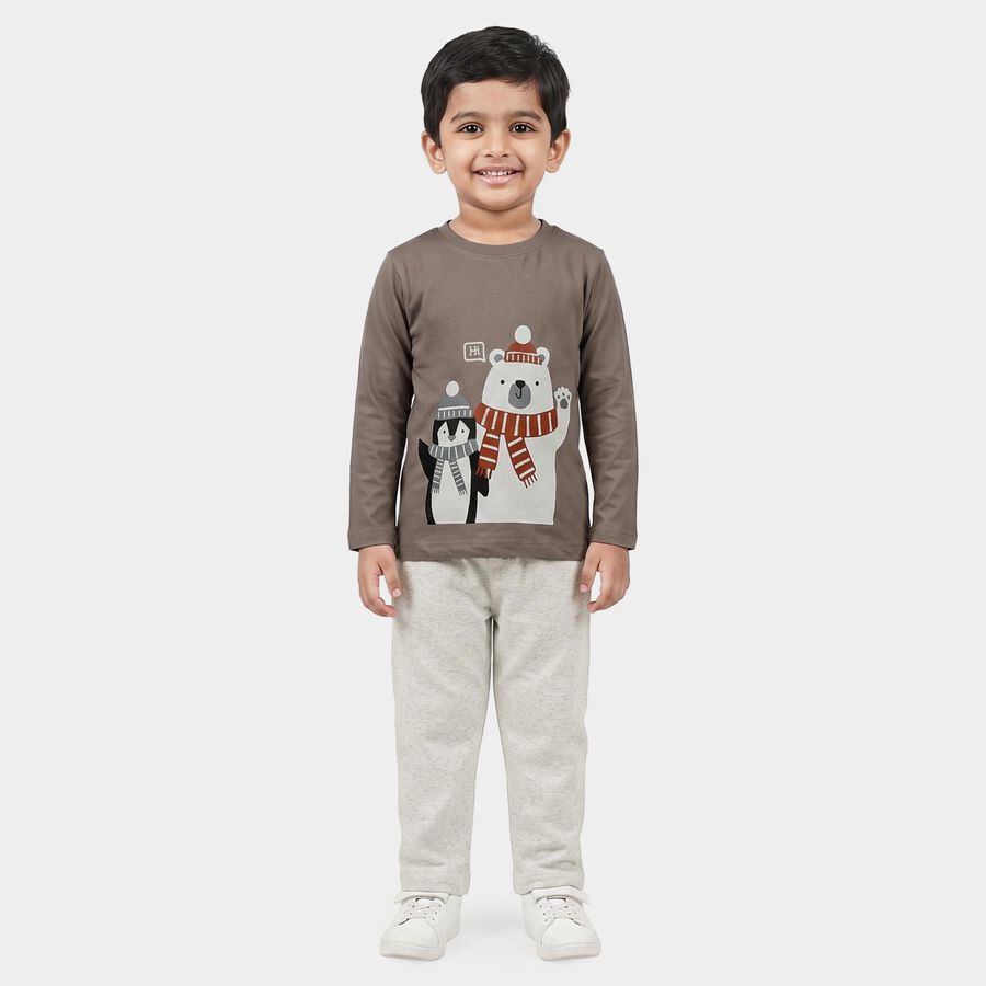 Boys Grey Round Neck Graphic Print Baba Suit, Light Grey, large